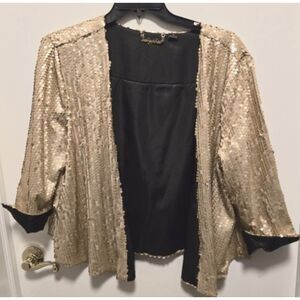 BABY PHAT Sparkly Gold Sequined Plus Sz 2X Holiday Party Lightweight Open Jacket